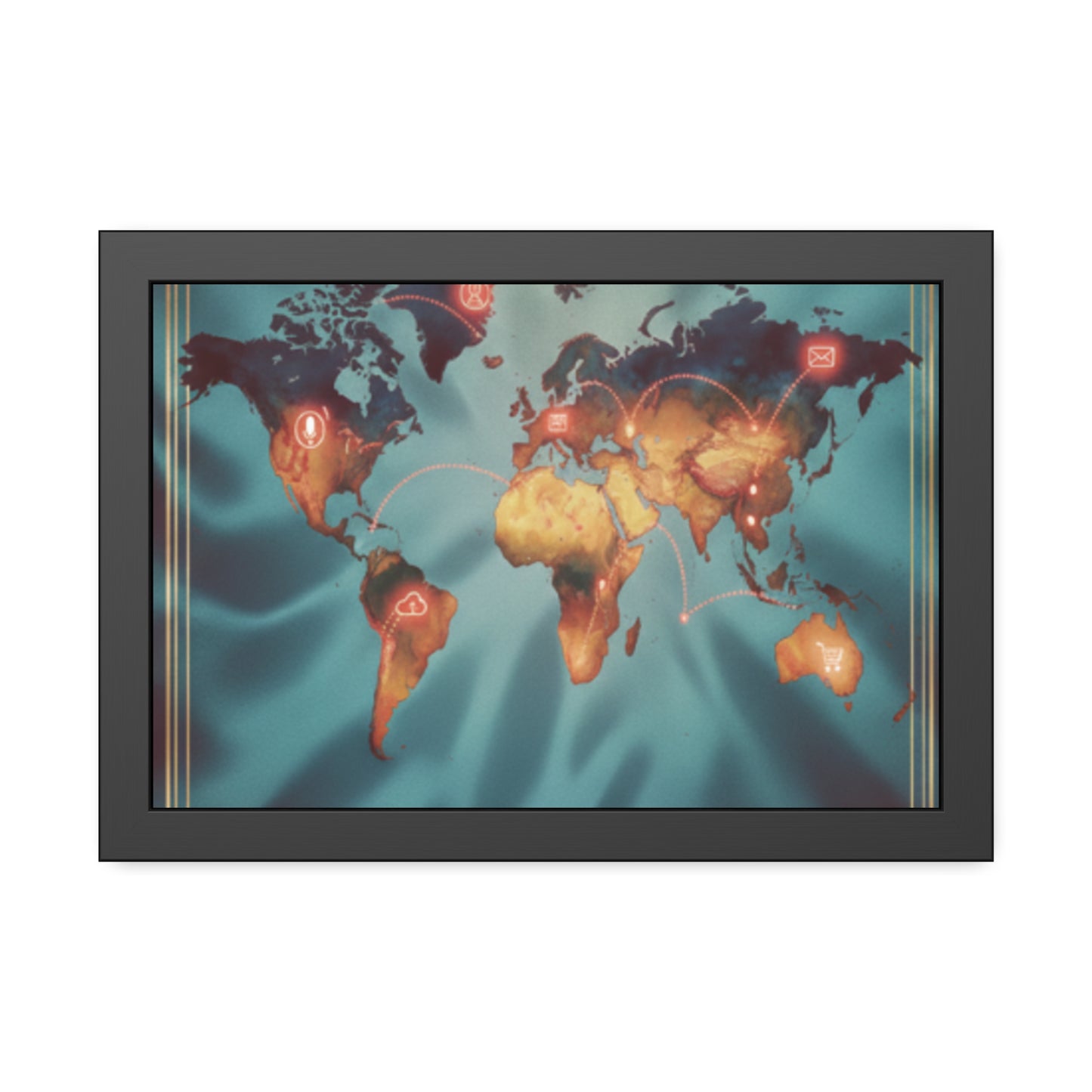 Framed World Map Poster – Glowing Network Travel Art Print | Modern Wall Decor