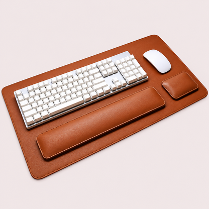 3-Piece Faux Leather Desk Mat Set with Keyboard & Mouse Wrist Rests – 80 × 40 cm