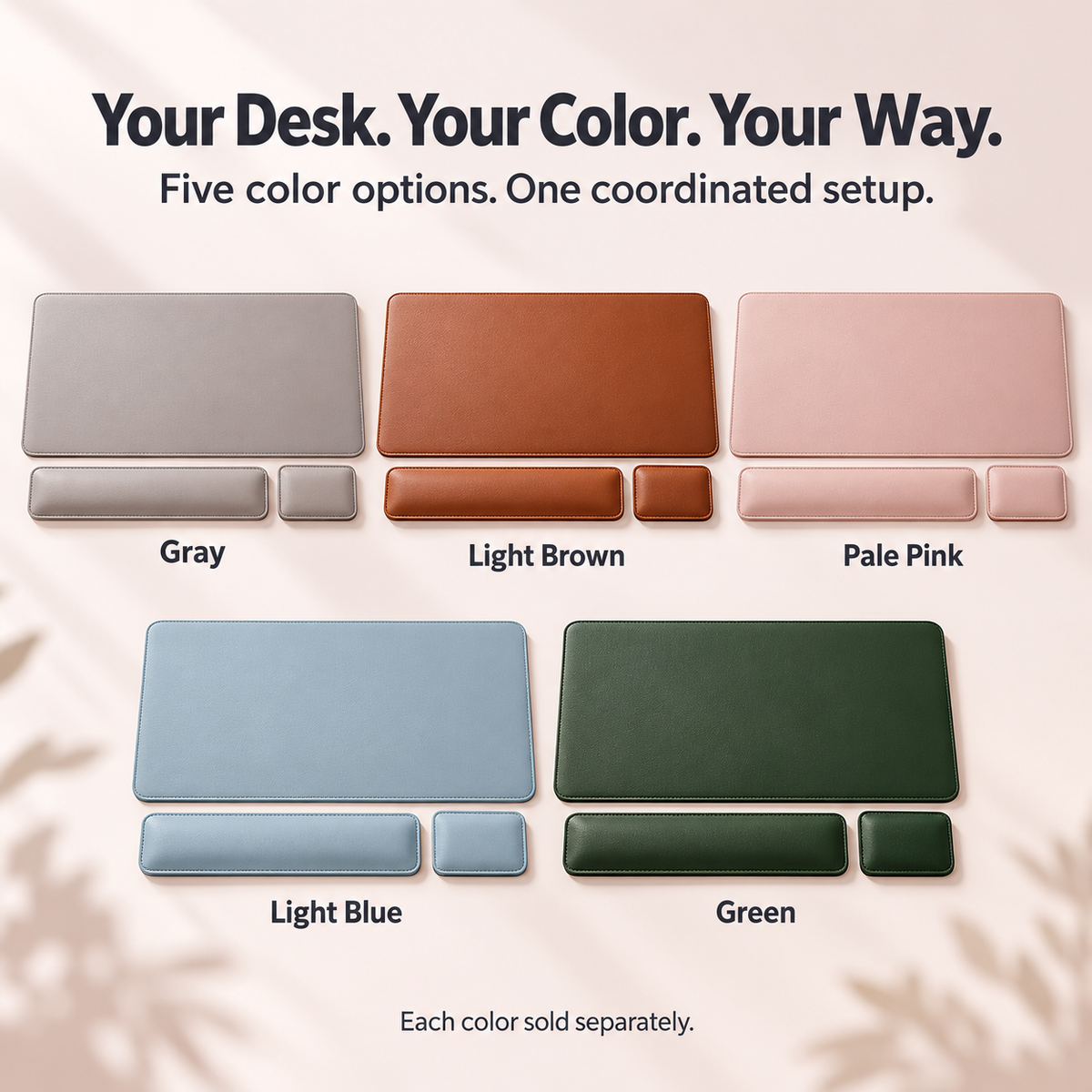 3-Piece Faux Leather Desk Mat Set with Keyboard & Mouse Wrist Rests – 80 × 40 cm