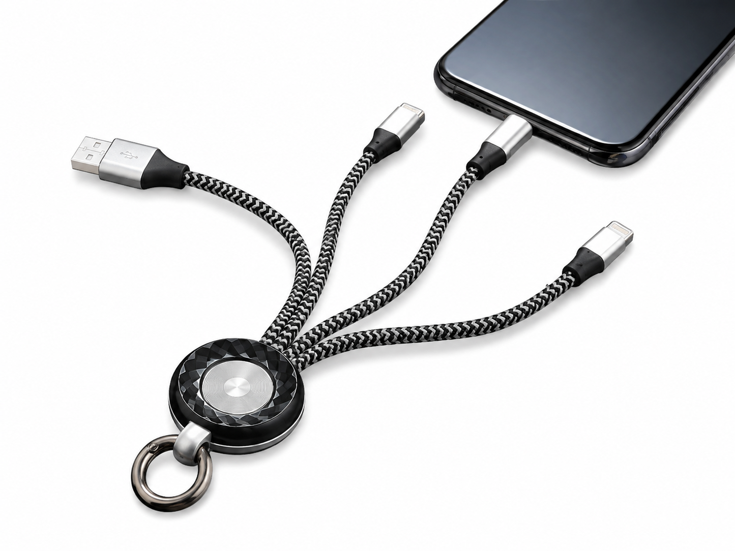 Glow Keychain Compatible With Android Type-C 3-in-1 Braided Fast Charging Cable