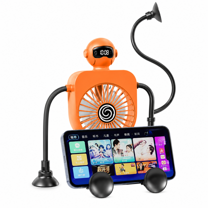 Robot Fan USB Rechargeable Desk Fan Mini Digital Display Table Fan With Suction Cup