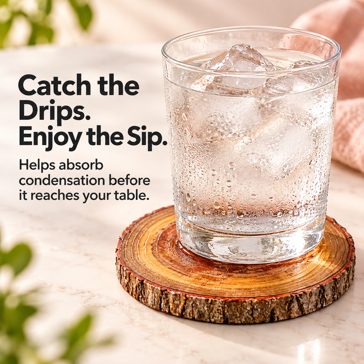 Natural Wood Slice Coasters with Bark Edge – Rustic Drink Coasters