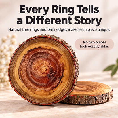 Natural Wood Slice Coasters with Bark Edge – Rustic Drink Coasters