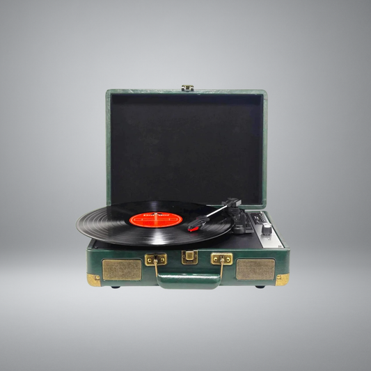 P01 3-Speed Bluetooth Suitcase Vinyl Record Player | Portable Turntable with Built-In Speakers
