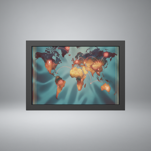 Framed World Map Poster – Glowing Network Travel Art Print | Modern Wall Decor