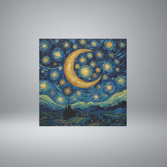 Starry Night Moon Matte Canvas Wall Art | Stretched Space Décor Print