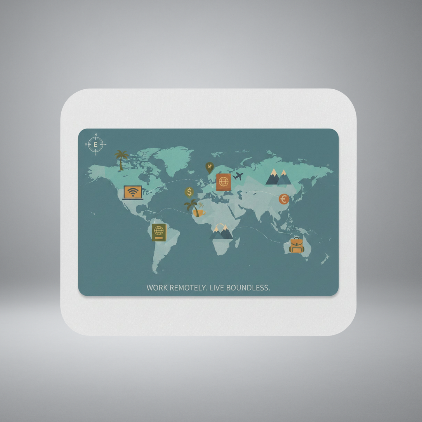 World Travel Map Mouse Pad – “Work Remotely. Live Boundless.” | Remote Work Desk Mat
