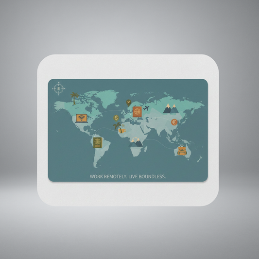 World Travel Map Mouse Pad – “Work Remotely. Live Boundless.” | Remote Work Desk Mat