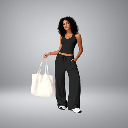 2-Piece Elegant Solid Color Women’s Fitness Sports Set | Quick-Dry Loose-Fit Workout Suit
