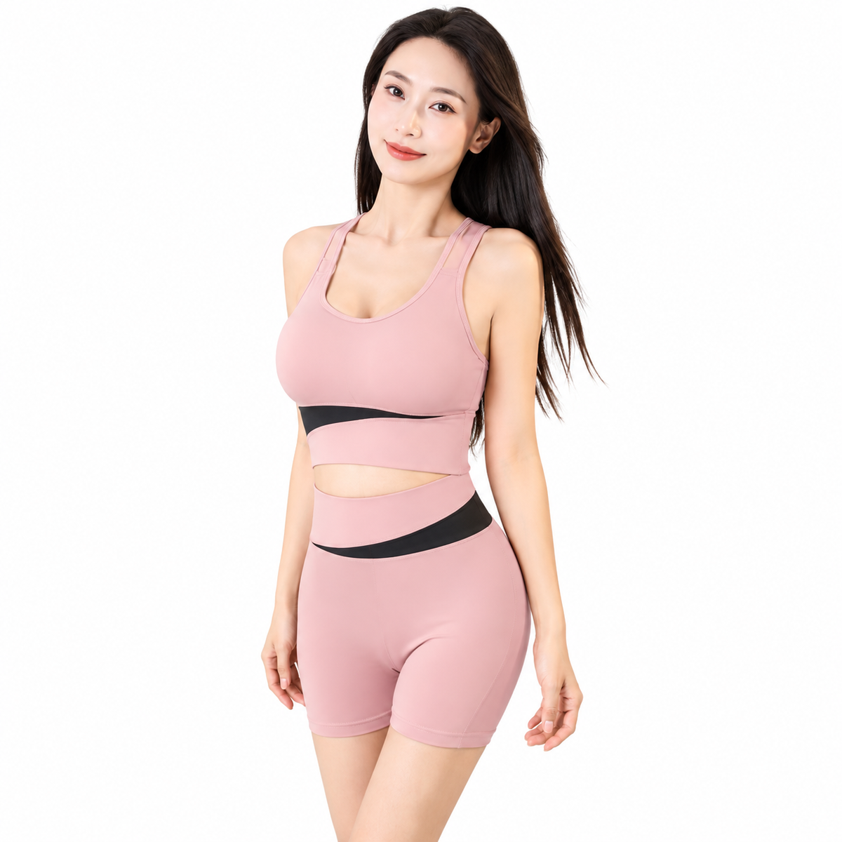 Womens Color-Block Quick-Dry High-Waist Butt-Lifting Yoga Workout Set