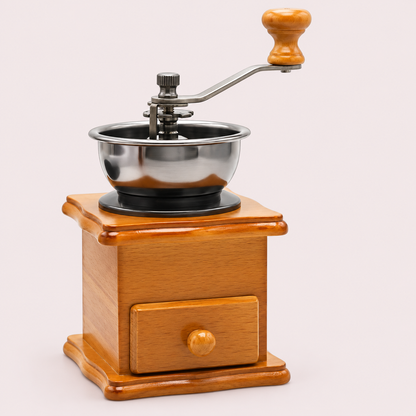 Manual Wooden Coffee Grinder with Hand Crank & Grounds Drawer – Retro Brown