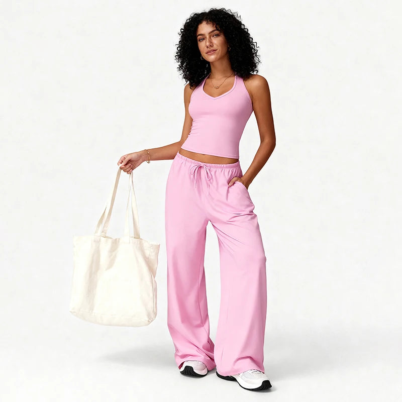 2-Piece Elegant Solid Color Women’s Fitness Sports Set | Quick-Dry Loose-Fit Yoga & Workout Suit
