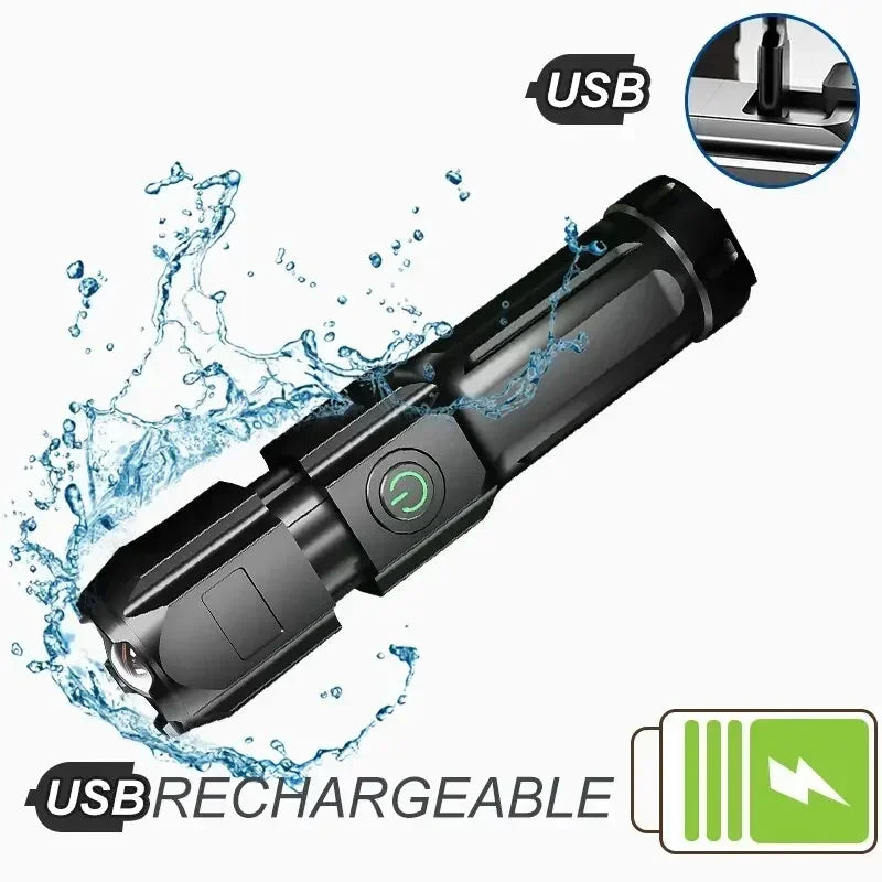 Powerful Rechargeable LED Flashlight | USB‑Rechargeable Waterproof Tactical Torch