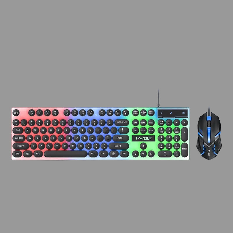 T-Wolf TF210 Punk Wired Keyboard and Mouse Set on a gray background