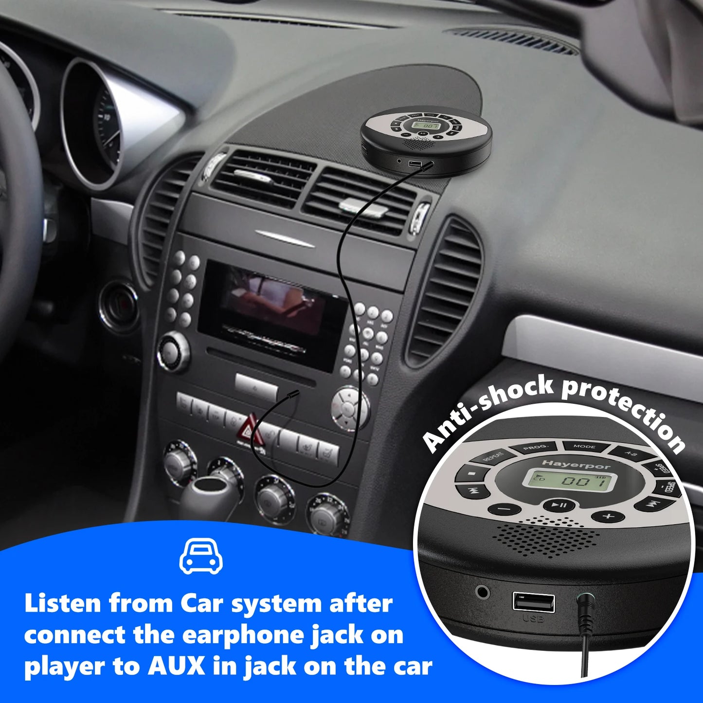 Rechargeable Discman CD Walkman with Speaker & Anti-Skip Protection | Portable CD Player with USB & Earbuds