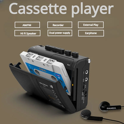 Portable Retro Cassette Player with AM/FM Radio | Walkman Tape Music Player with Loudspeaker & Headphone Support