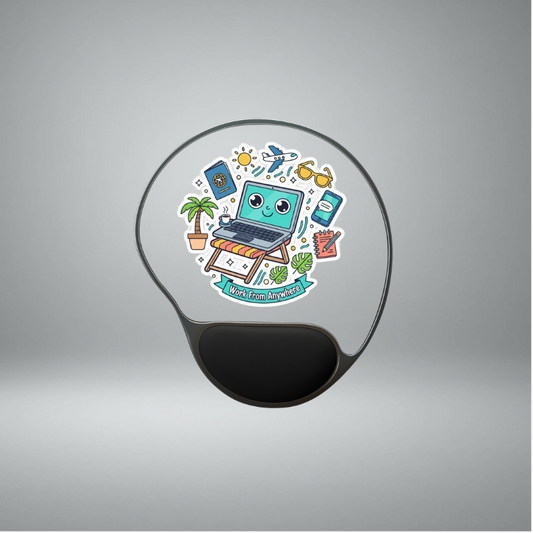 Work From Anywhere Mouse Pad with Wrist Rest – Cute Travel Laptop Graphic